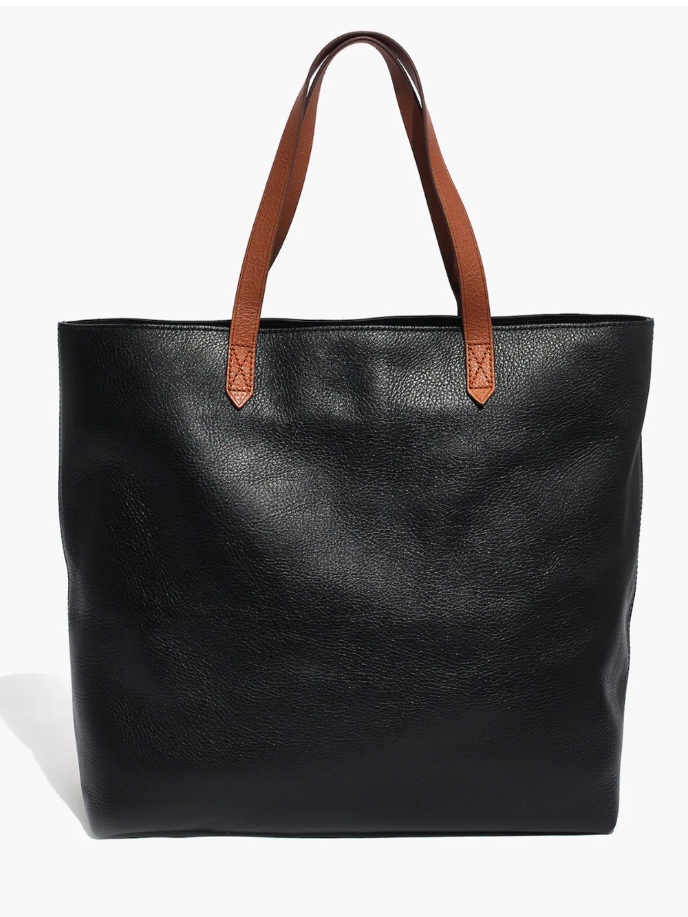Medwell Black Leather Tote Bag with Brown Handles